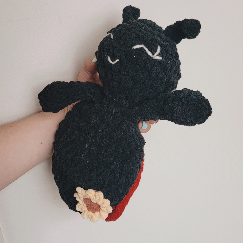 Plush Toy Ladybug. Crochet Snuggler. Black And Red